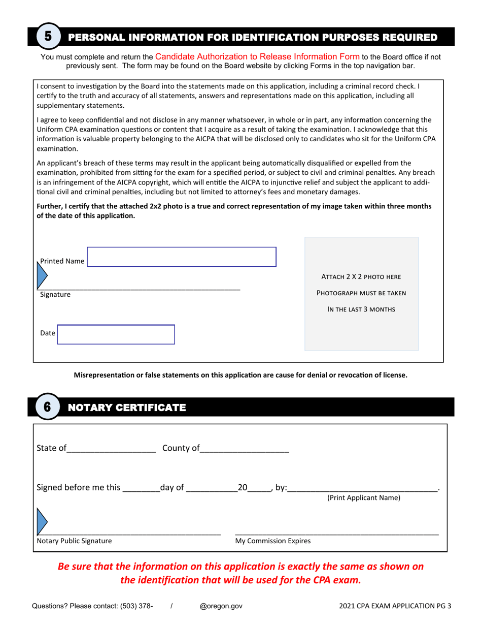 CPA Exam Application - Oregon, Page 7