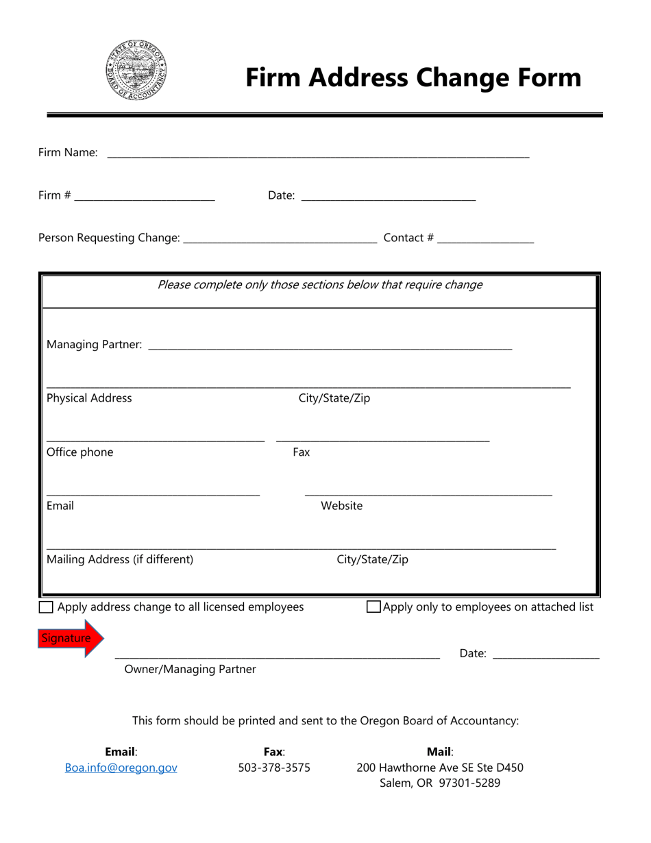 Firm Address Change Form - Oregon, Page 1