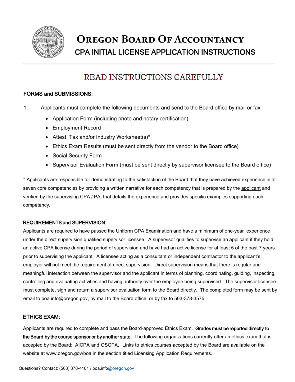 CPA Initial License Application - Oregon, Page 1