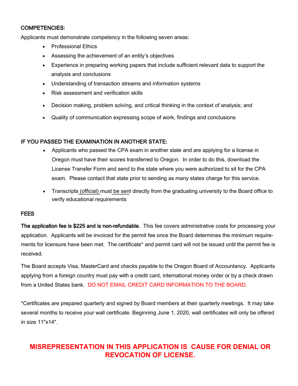 CPA Initial License Application - Oregon, Page 2