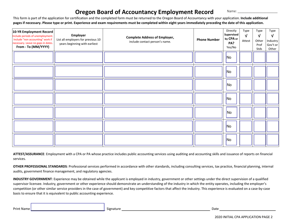 CPA Initial License Application - Oregon, Page 4