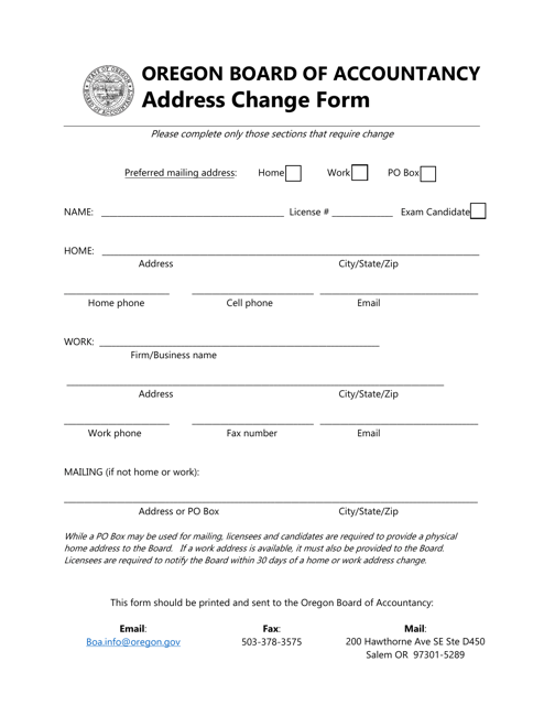 Address Change Form - Oregon Download Pdf
