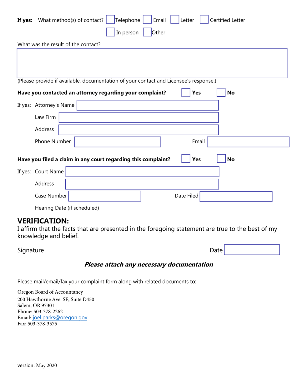 Complaint Form - Oregon, Page 3