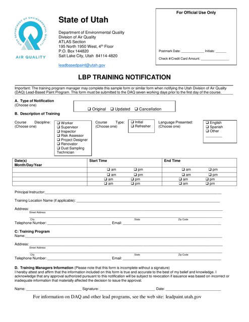 Lbp Training Notification - Utah