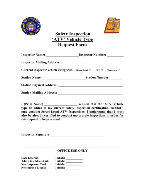Atv Vehicle Type Request Form - Utah Download Pdf