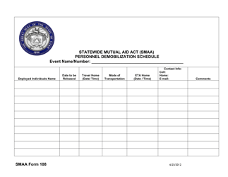 SMAA Form 108 Statewide Mutual Aid Act (Smaa) Personnel Demobilization Schedule - Utah