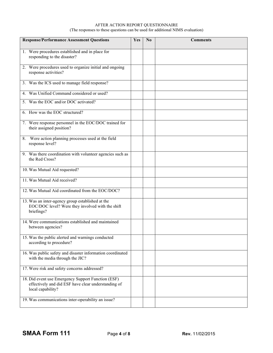 SMAA Form 111 After Action / Corrective Action (Aa / Ca) Report Survey Template - Utah, Page 4