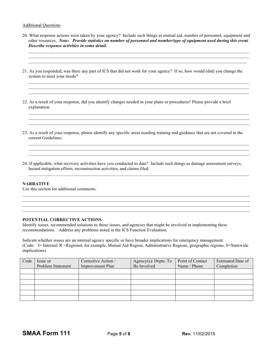 SMAA Form 111 After Action / Corrective Action (Aa / Ca) Report Survey Template - Utah, Page 5
