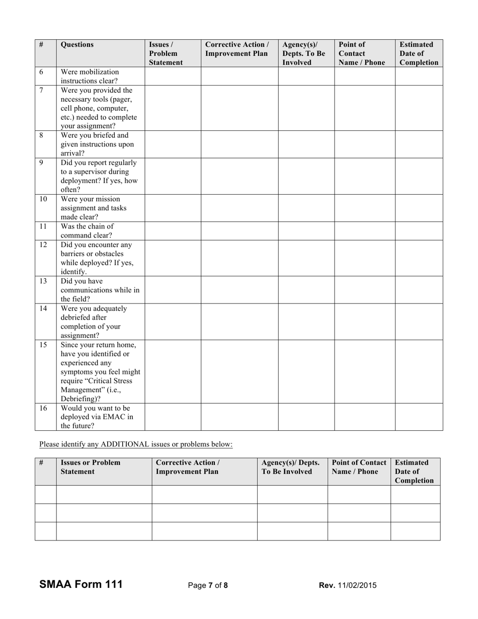 SMAA Form 111 After Action / Corrective Action (Aa / Ca) Report Survey Template - Utah, Page 7