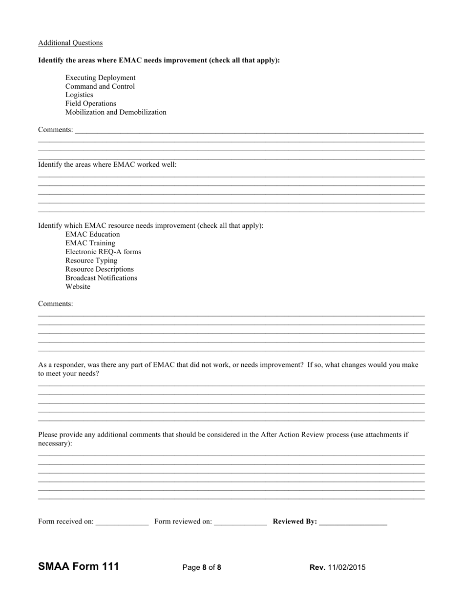 SMAA Form 111 After Action / Corrective Action (Aa / Ca) Report Survey Template - Utah, Page 8