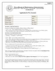 Form A &quot;Application for P.g. Licensure&quot; - Texas