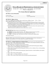 Form B &quot;P.g. License Renewal Application&quot; - Texas
