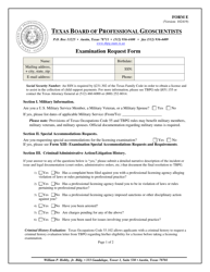 Form E Examination Request Form - Texas
