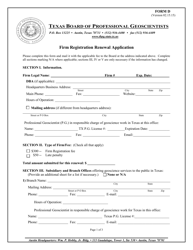 Form D &quot;Firm Registration Renewal Application&quot; - Texas