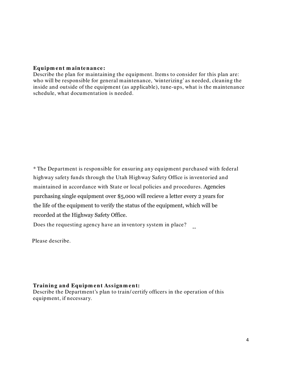 Application for Police Traffic Services Equipment - Utah, Page 4
