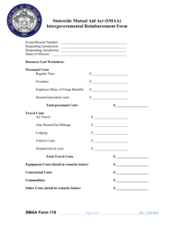 SMAA Form 110 Statewide Mutual Aid Act (Smaa) Intergovernmental Reimbursement Form - Utah