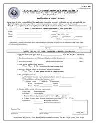 Form XII &quot;Verification of Other Licenses&quot; - Texas