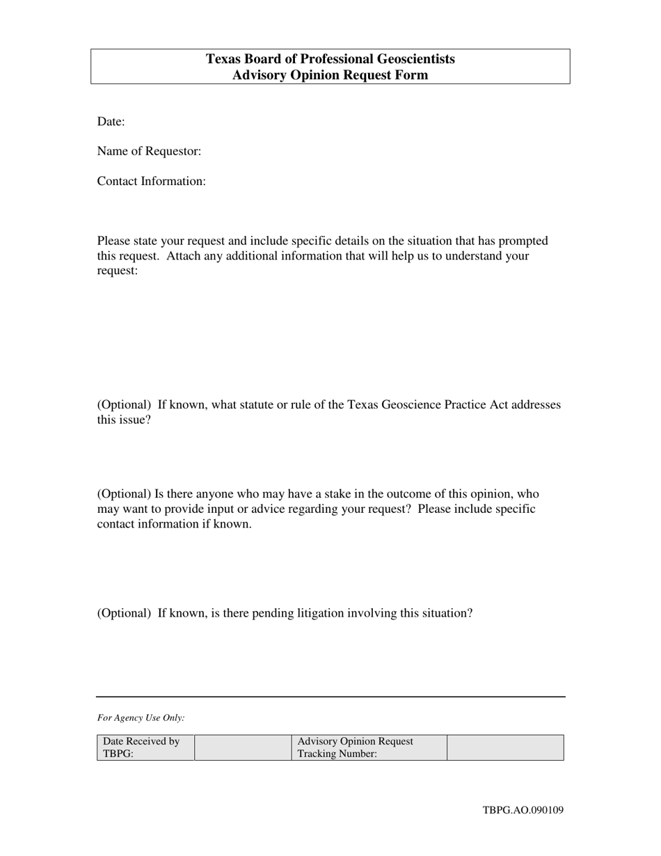 Advisory Opinion Request Form - Texas, Page 1