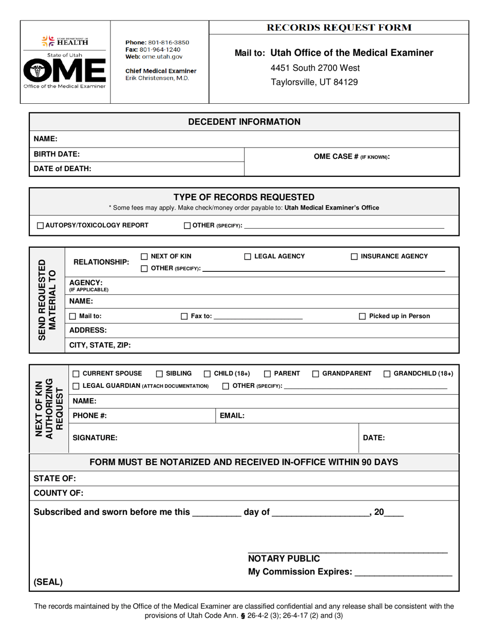 Records Request Form - Utah, Page 1