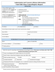 Child Abuse Registry Request Form - Utah