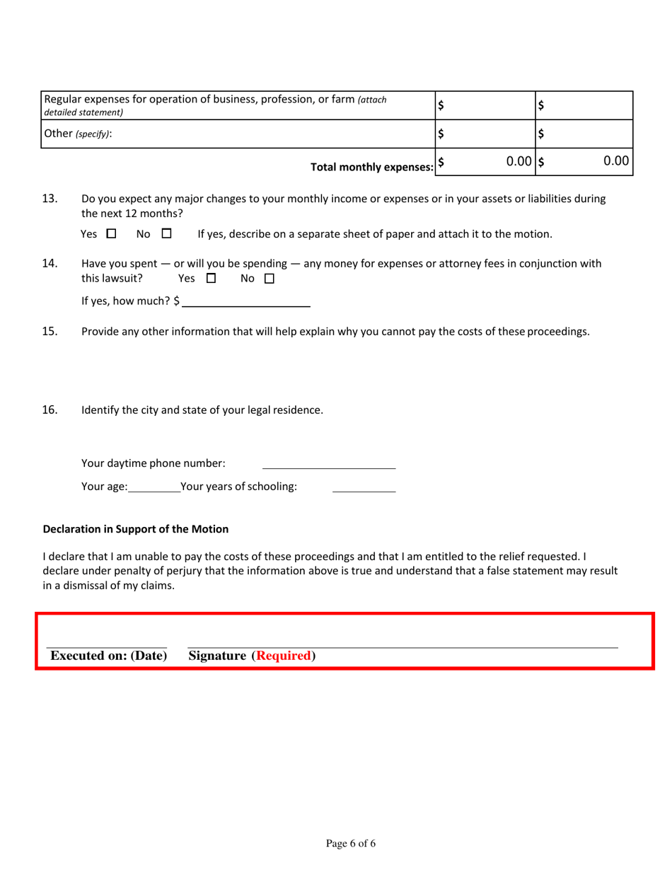 Motion to Proceed in Forma Pauperis (Nonincarcerated Party) - Utah, Page 6