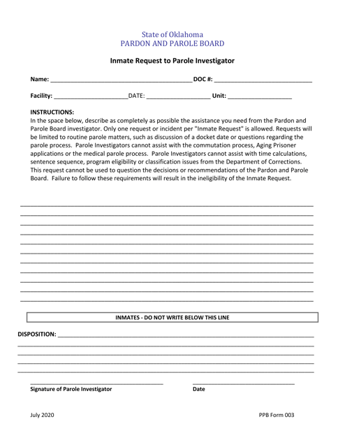 PPB Form 003  Printable Pdf