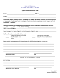 Form 004-7 &quot;Appeal of Parole Docket Date&quot; - Oklahoma