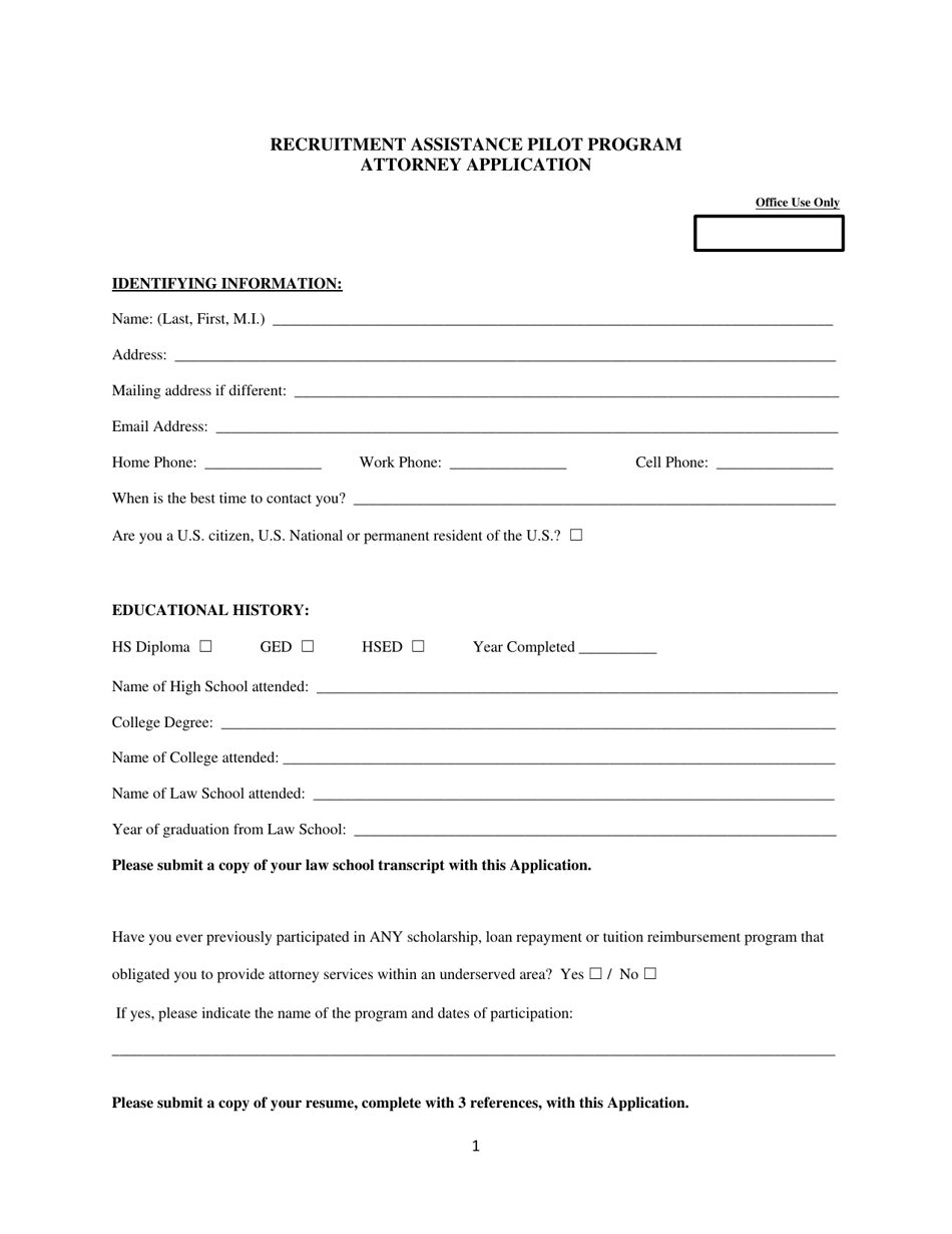 Rural Attorney Recruitment Application - South Dakota, Page 1