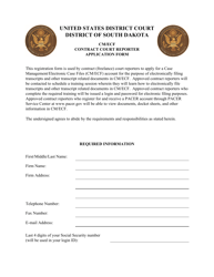 &quot;Cm/Ecf Contract Court Reporter Application Form&quot; - South Dakota