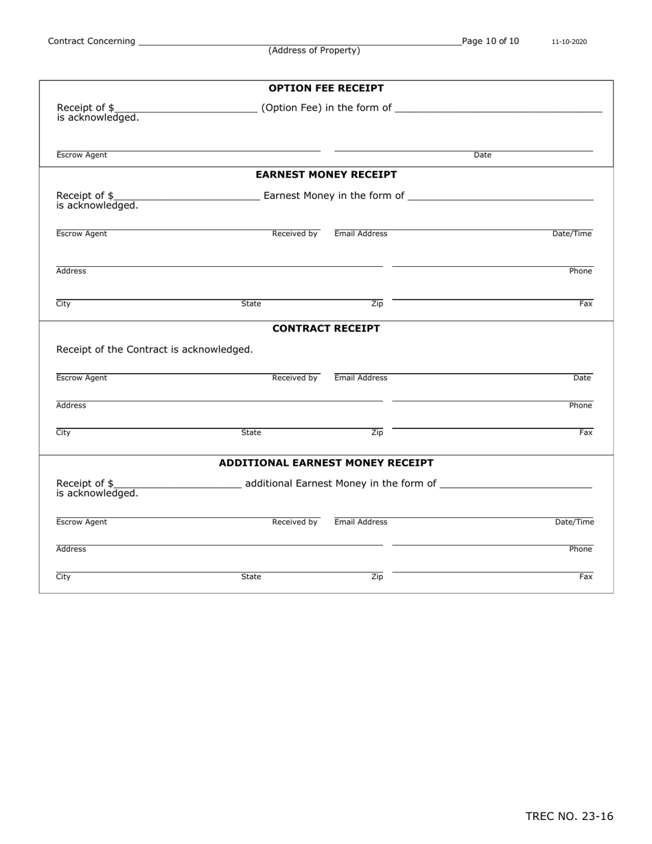 TREC Form 23-16 New Home Contract (Incomplete Construction) - Texas, Page 10