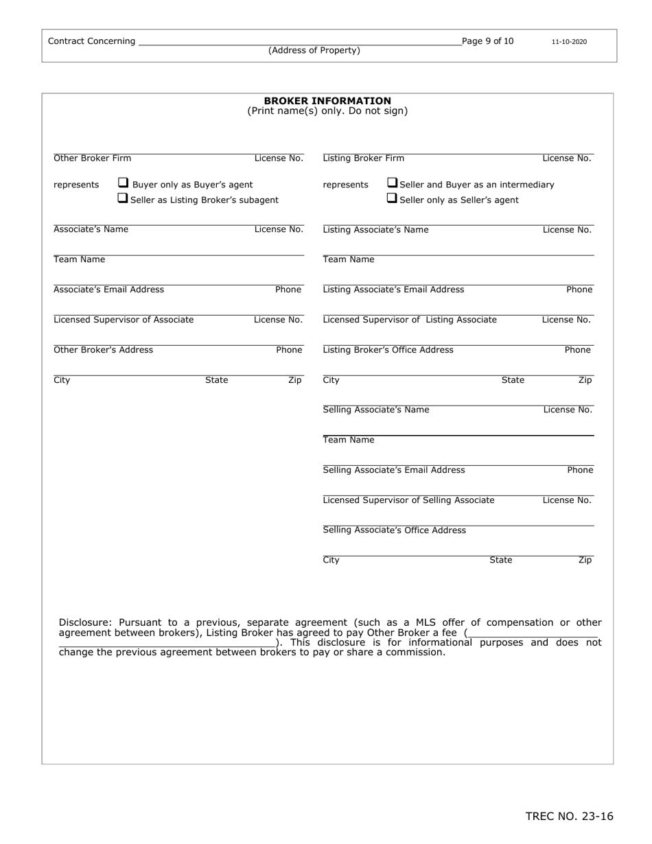 TREC Form 23-16 New Home Contract (Incomplete Construction) - Texas, Page 9