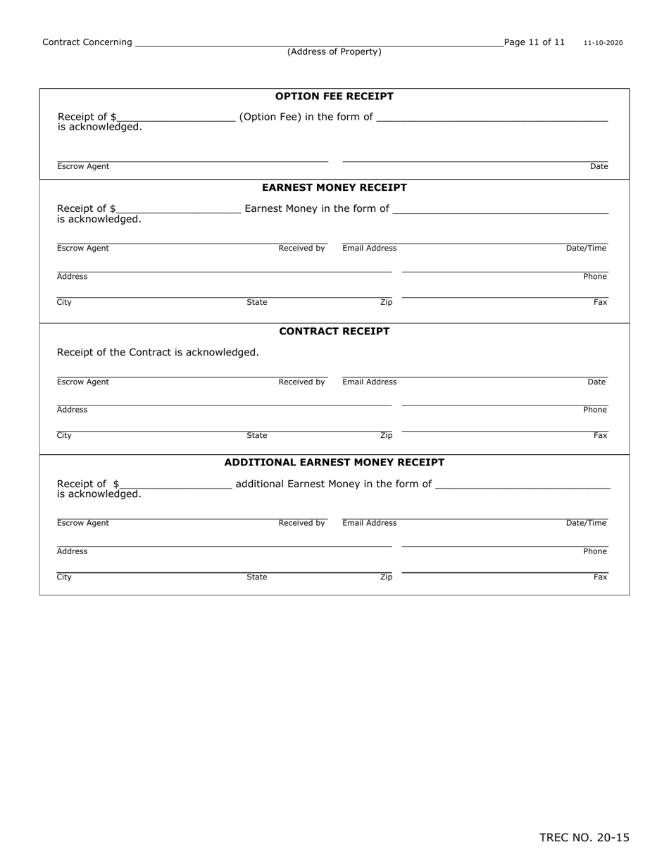 TREC Form 20-15 One to Four Family Residential Contract (Resale) - Texas, Page 11