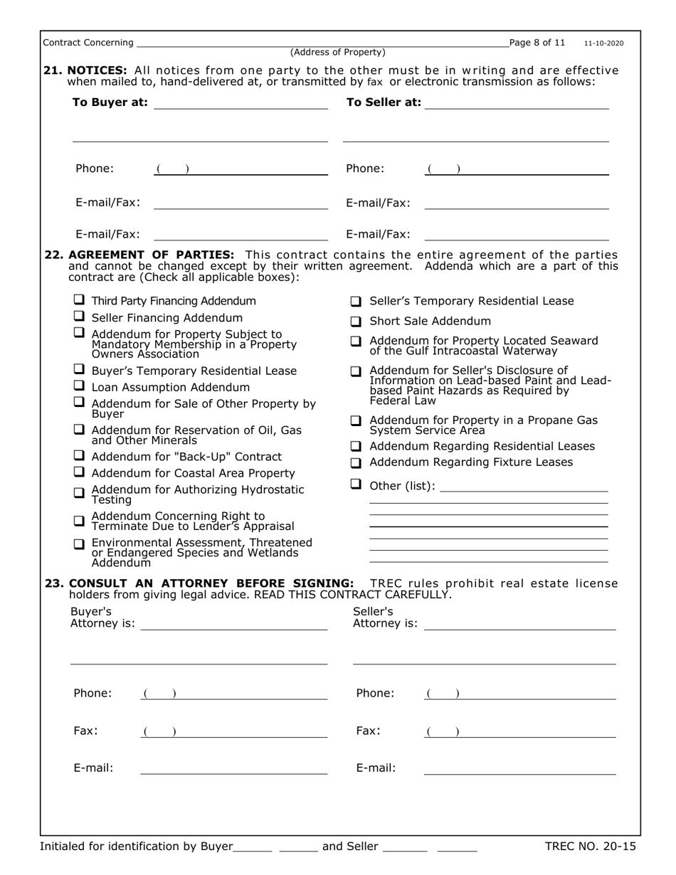 TREC Form 20-15 One to Four Family Residential Contract (Resale) - Texas, Page 8