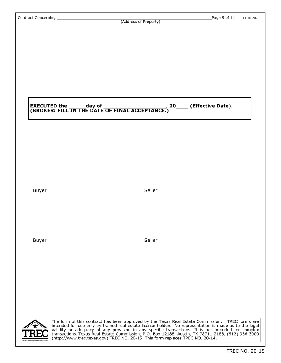 TREC Form 20-15 One to Four Family Residential Contract (Resale) - Texas, Page 9