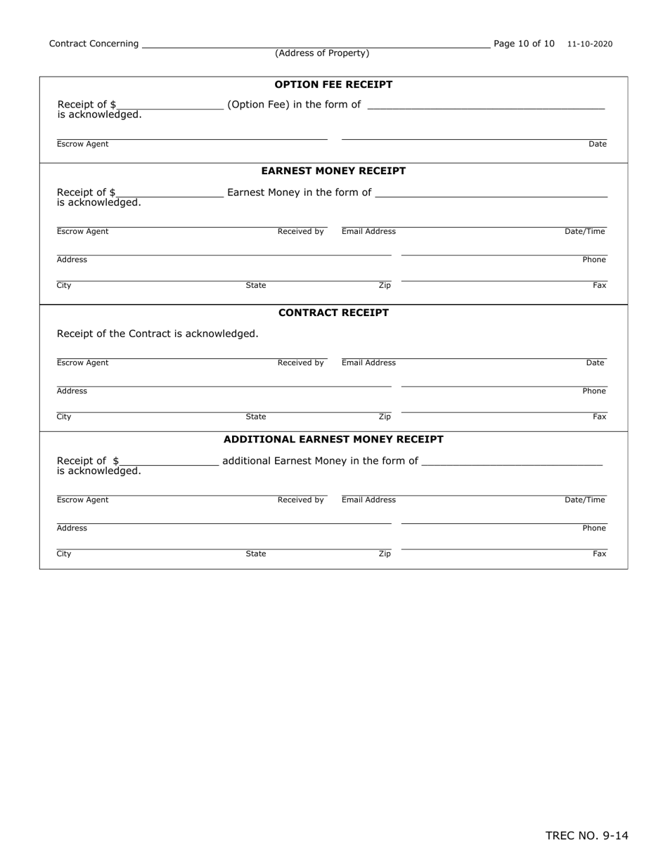 TREC Form 9-14 Unimproved Property Contract - Texas, Page 10