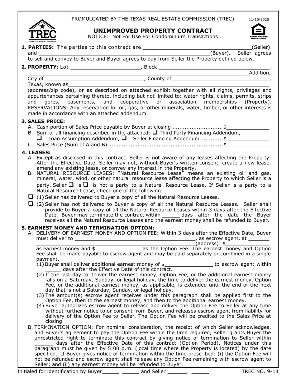 TREC Form 9-14 - Fill Out, Sign Online and Download Fillable PDF, Texas ...