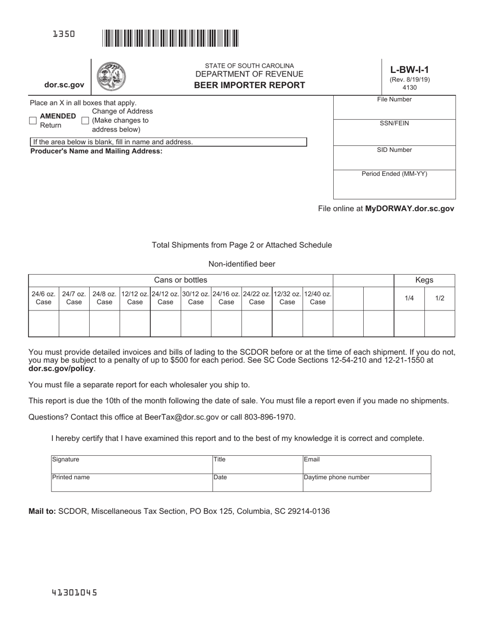 Form L-BW-I-1 Beer Importer Report - South Carolina, Page 1