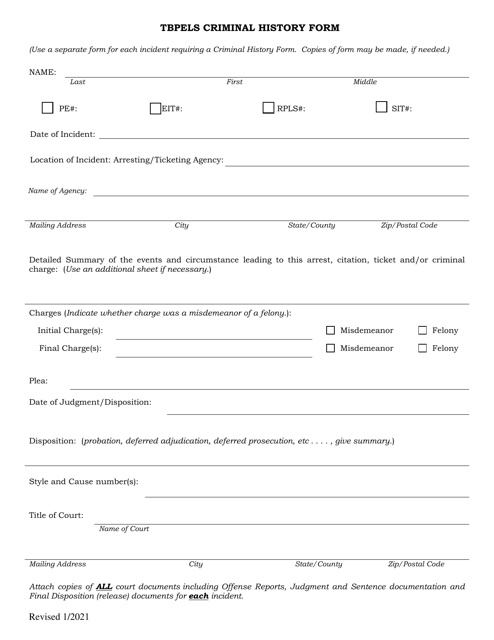 Texas Tbpels Criminal History Form Fill Out Sign Online And Download Pdf Templateroller 5076