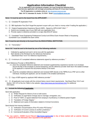 Document preview: Application Information Checklist - Texas