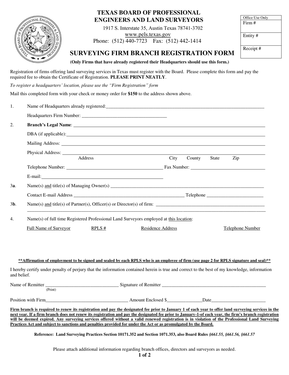 Texas Surveying Firm Branch Registration Form - Fill Out, Sign Online ...