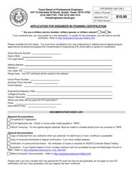 &quot;Application for Engineer-In-training Certification&quot; - Texas