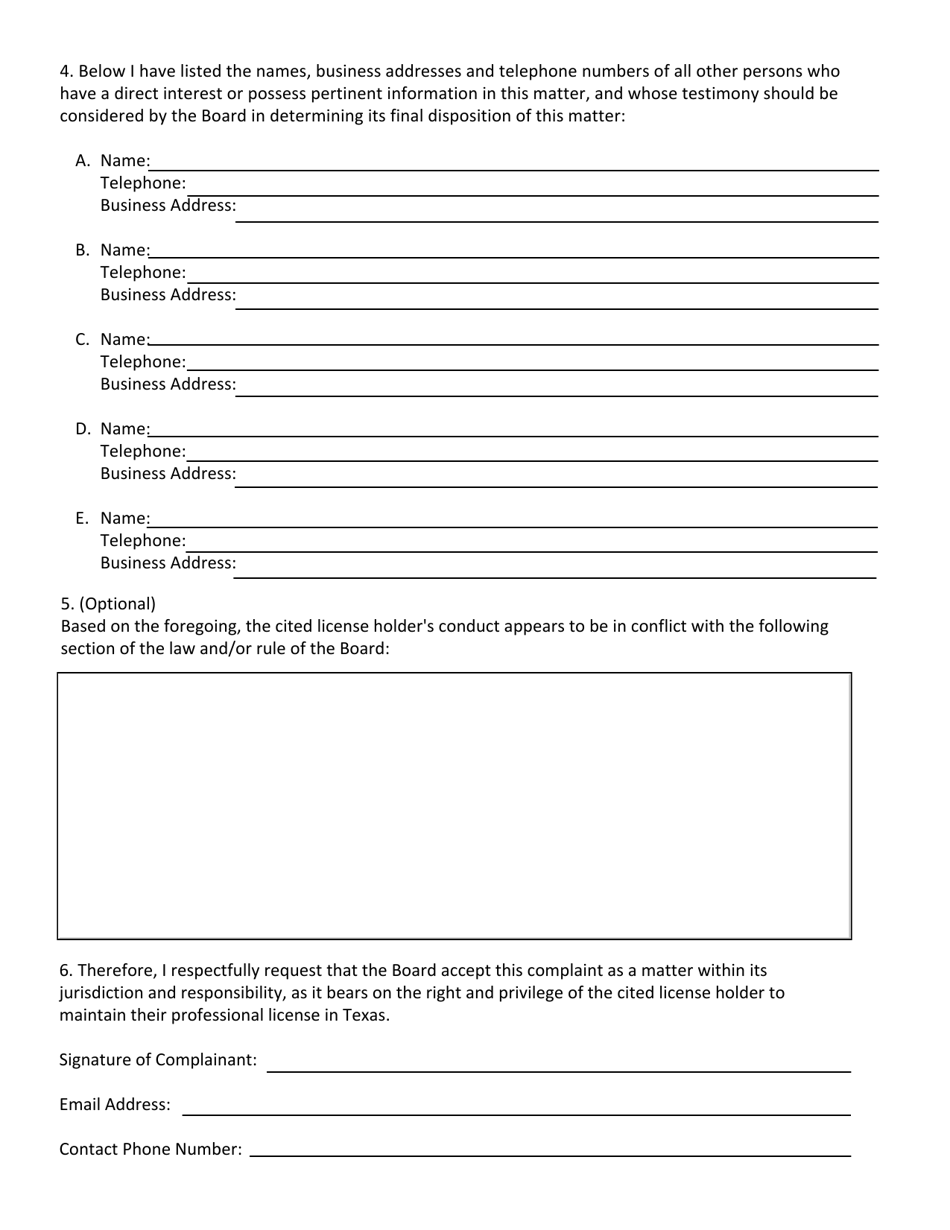 Tbpels Complaint Form - Texas, Page 4