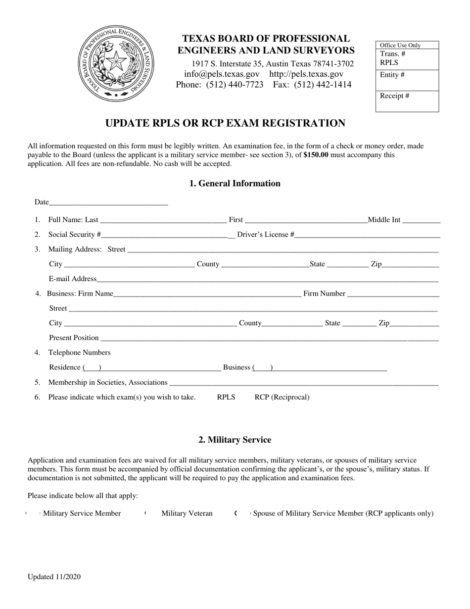 Update Rpls or Rcp Exam Registration - Texas, Page 1