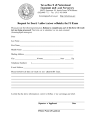 Document preview: Request for Board Authorization to Retake the Fs Exam - Texas