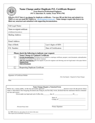 Document preview: Name Change and/or Duplicate P.e. Certificate Request - Texas