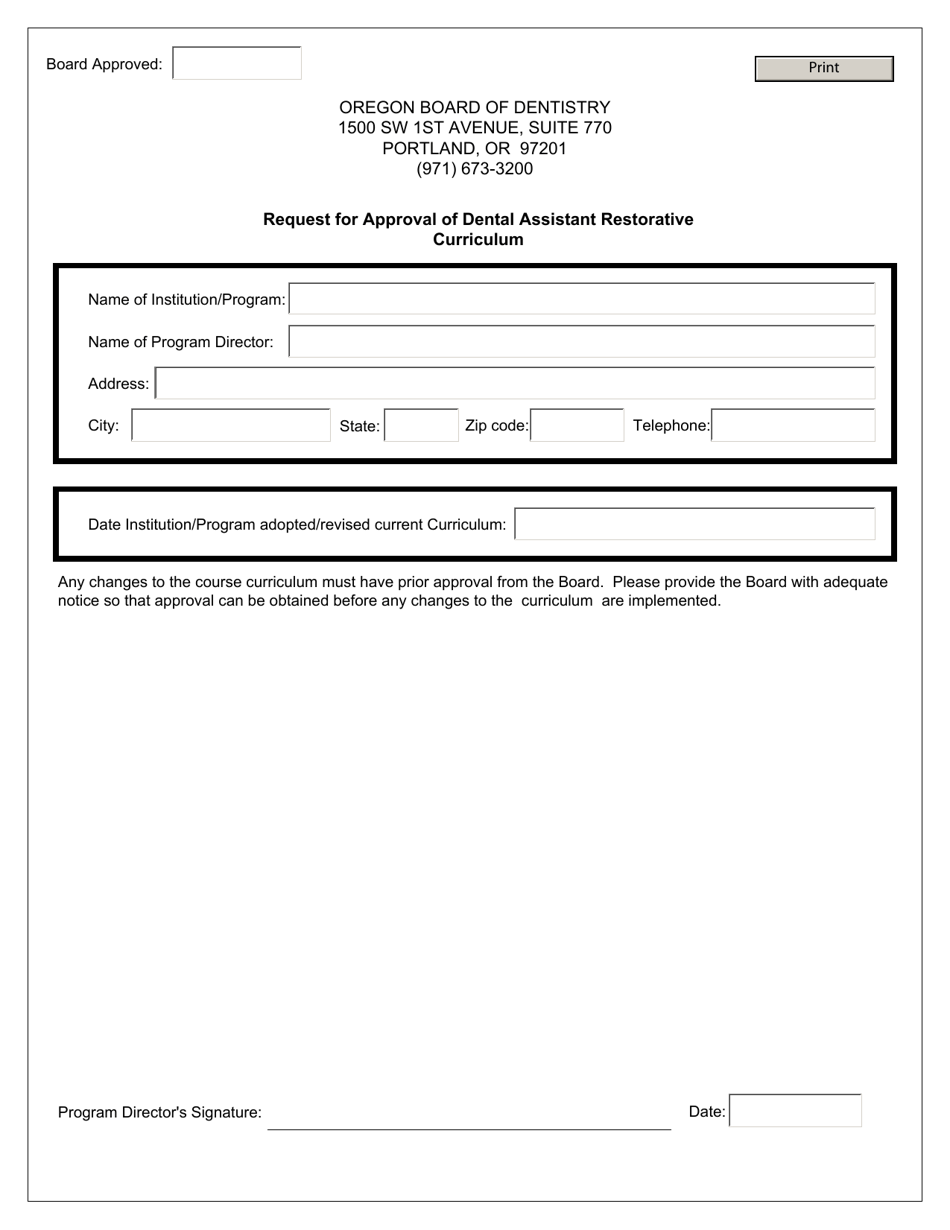 Request for Approval of Dental Assistant Restorative Curriculum - Oregon, Page 1