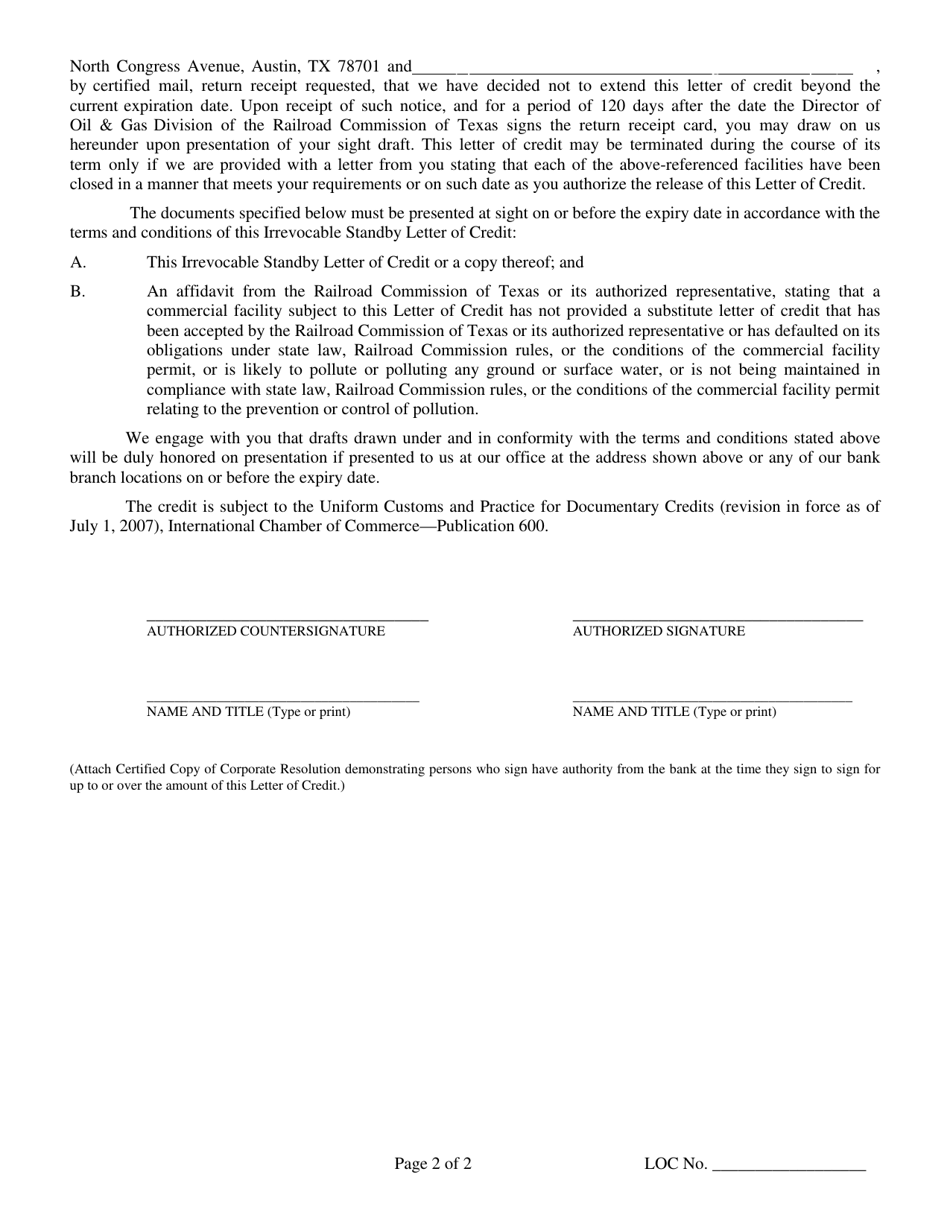 Form CF-2 Commercial Facility Irrevocable Standby Letter of Credit - Texas, Page 2