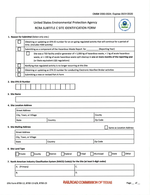 EPA Form 8700-12 (8700-13 A/B; 8700-23)  Printable Pdf