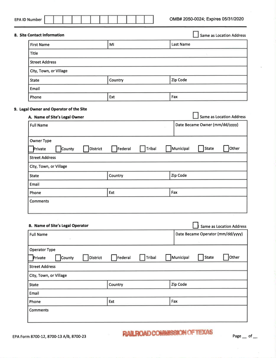EPA Form 8700-12 (8700-13 A / B; 8700-23) Rcra Subtitle C Site Identification Form - Texas, Page 2