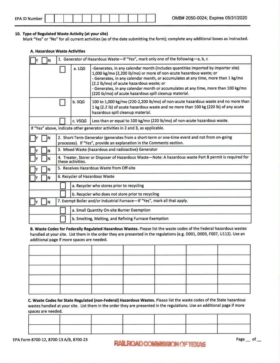 EPA Form 8700-12 (8700-13 A / B; 8700-23) Rcra Subtitle C Site Identification Form - Texas, Page 3
